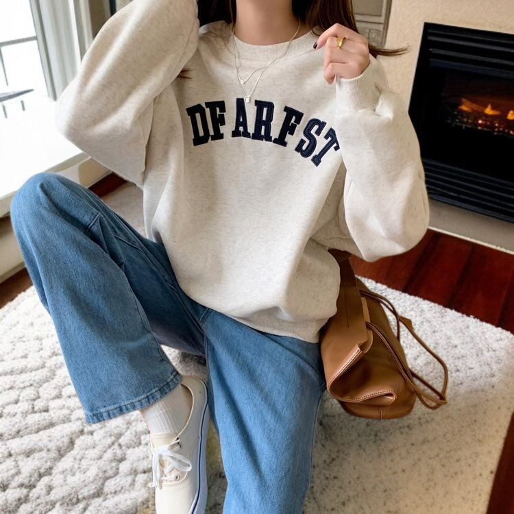 왜소한 사람 꼬마 꼬맹이 맨투맨 여자 라운드넥 기모 도톰 추동 상의 라운드 맨투맨