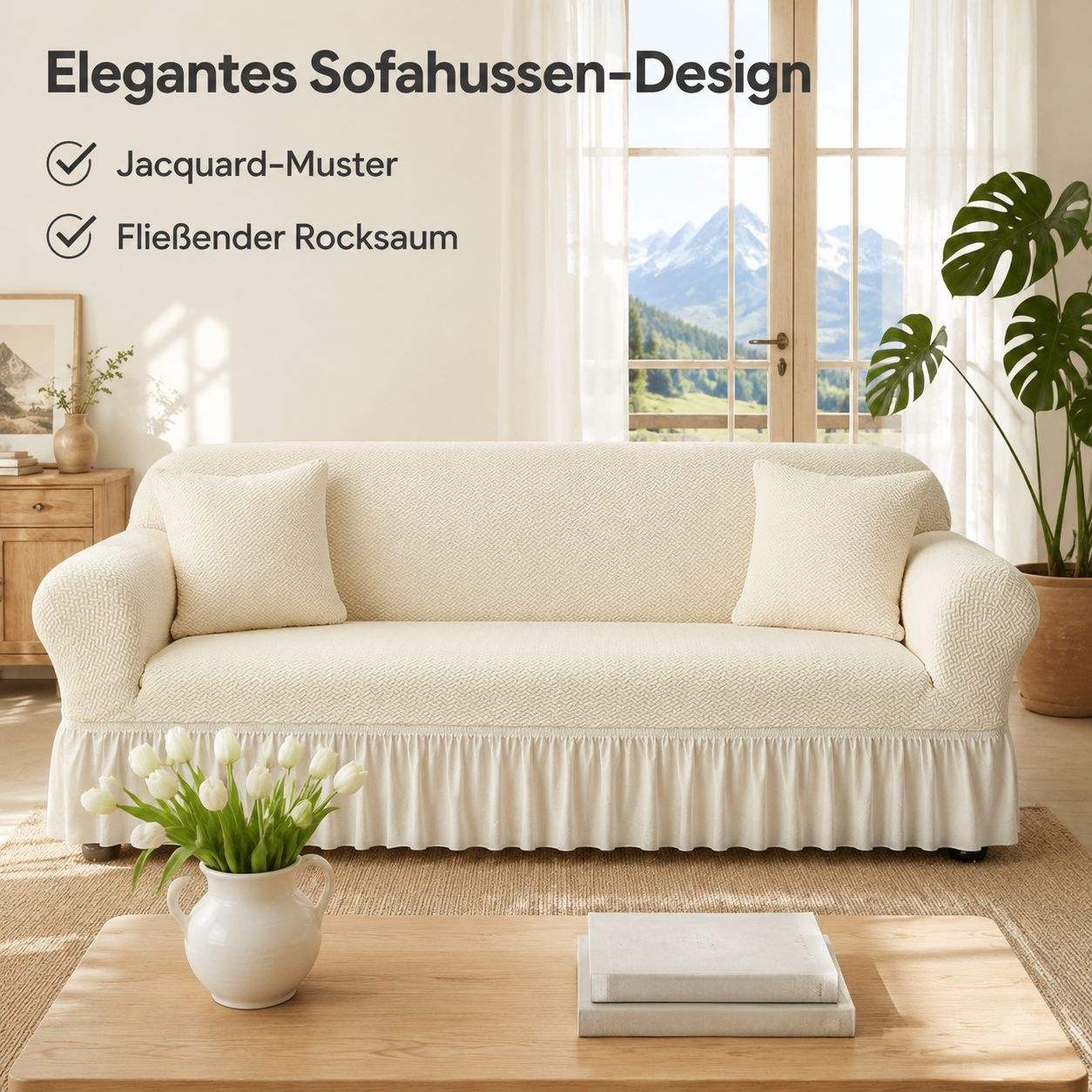 Jacquard Sofaüberwurf mit Rüschen