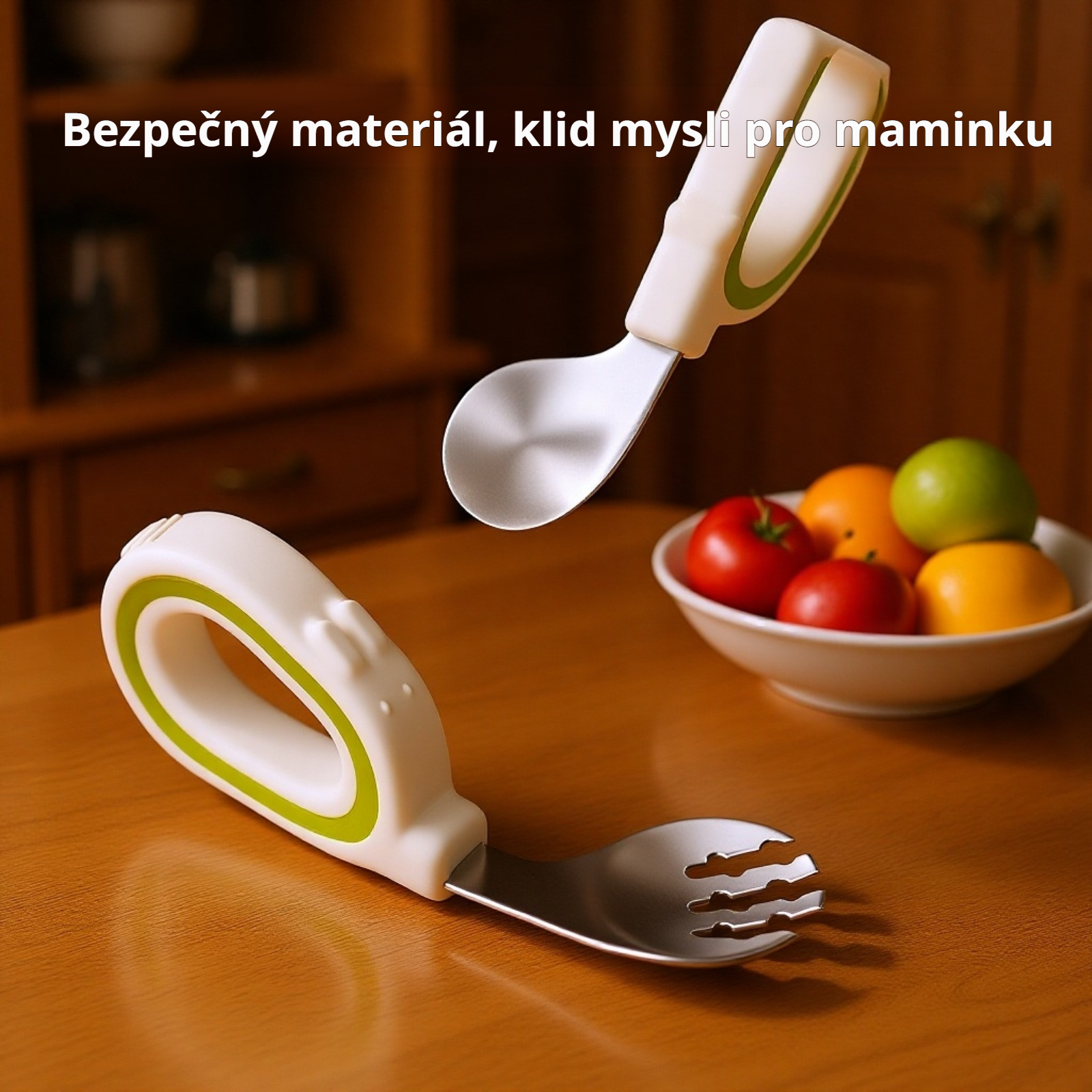 Krátká dětská sada příborů, 316 nerez, silikonová tréninková lžíce a vidlička pro miminka