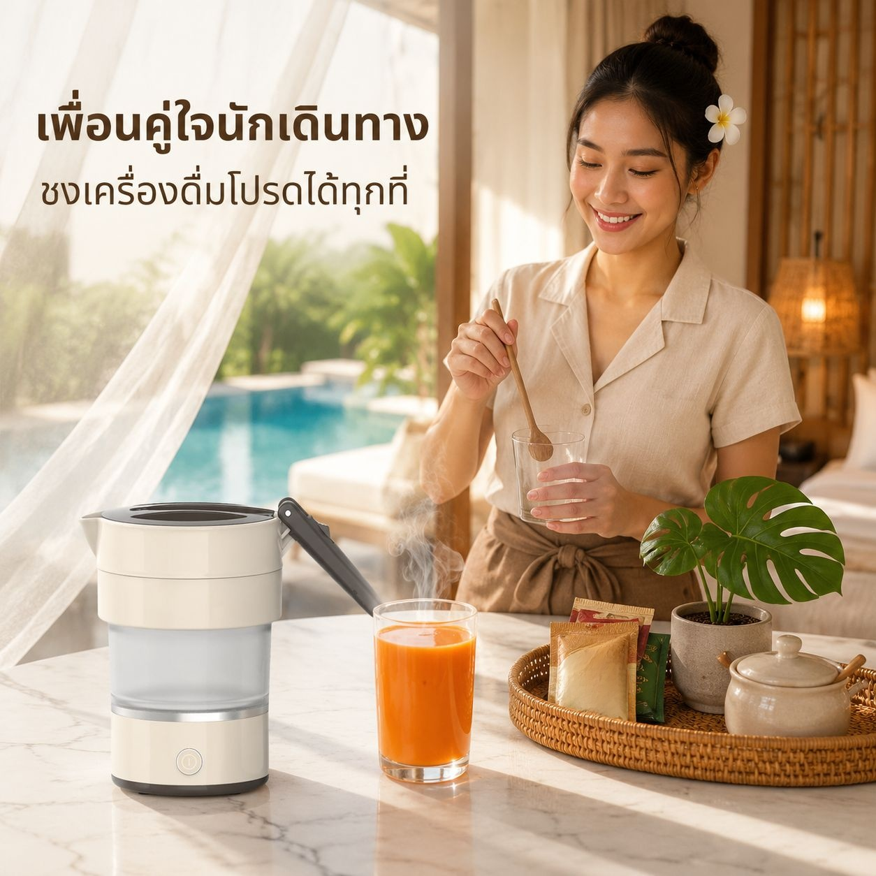 กาต้มน้ำไฟฟ้าแบบพับได้ ขนาดพกพา