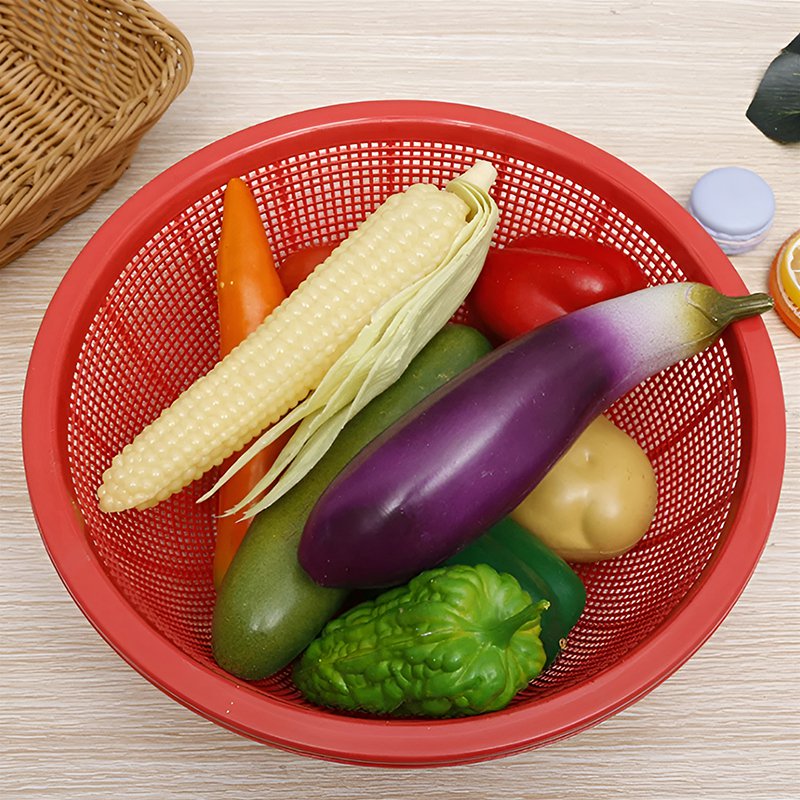 Canasta redonda de frutas y verduras