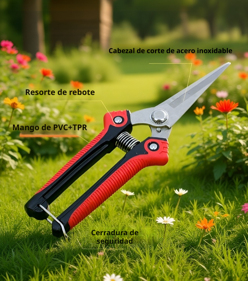 Detalle de las cuchillas de la tijera de acero resistente