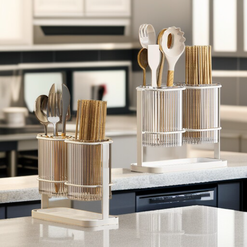 حاوية عيدان الطعام المطبخية المنزلية لتصريف المياه وصندوق تخزين شفاف للسكين والشوكة والملعقة