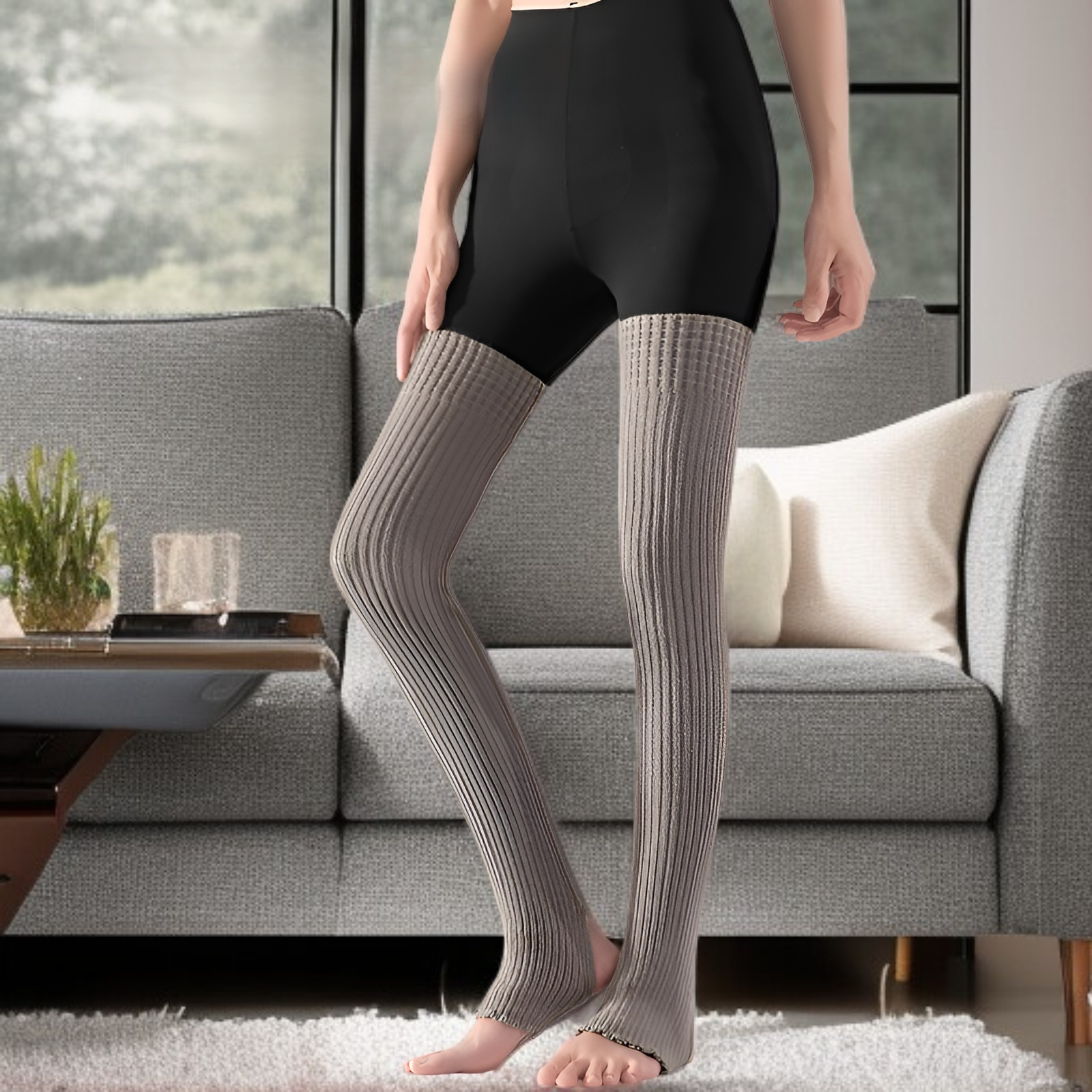 Women's Plain Pilates Sports Fitness Socks, Over-the-Knee, Thermal Leggings