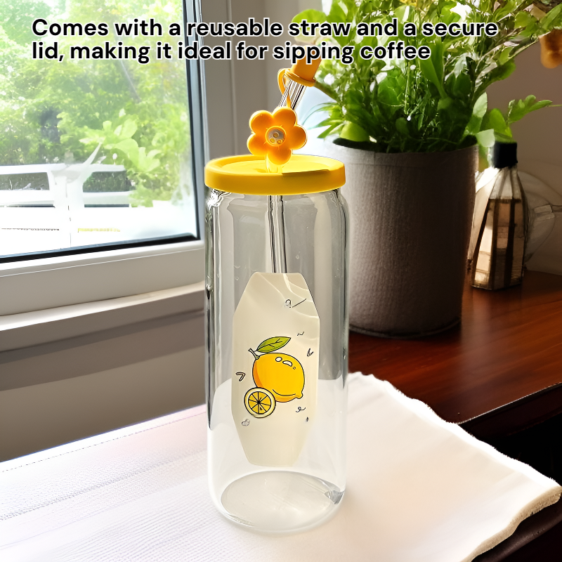 Summer Large Capacity Couple Glass Straw Portable Coke Coffee Cup