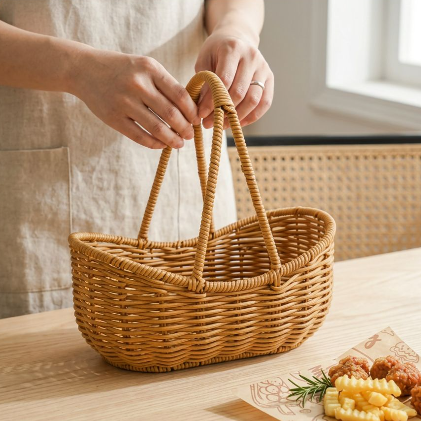 編み込み野菜かご、模造籐製ピクニックかご