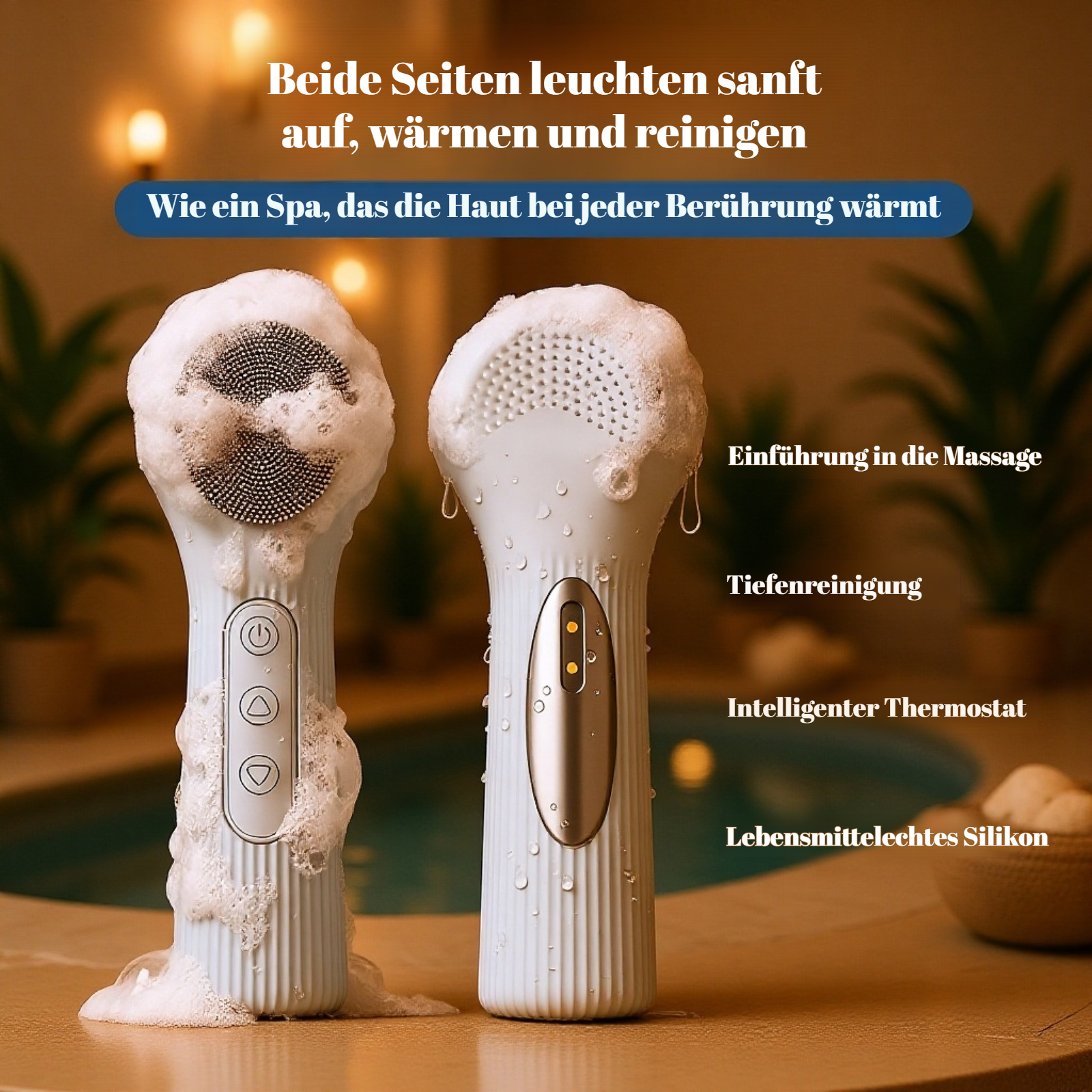 Gesichtsreinigungsgerät mit 45°C Wärme und Schallvibration