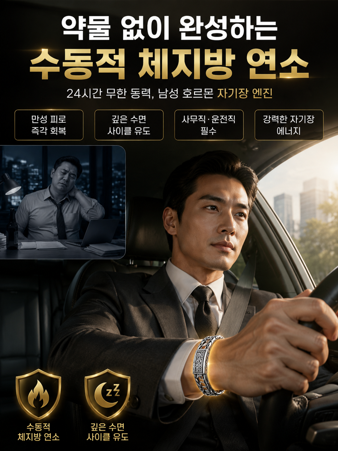 클래식 당초무늬 타이실버 마그네틱 팔찌