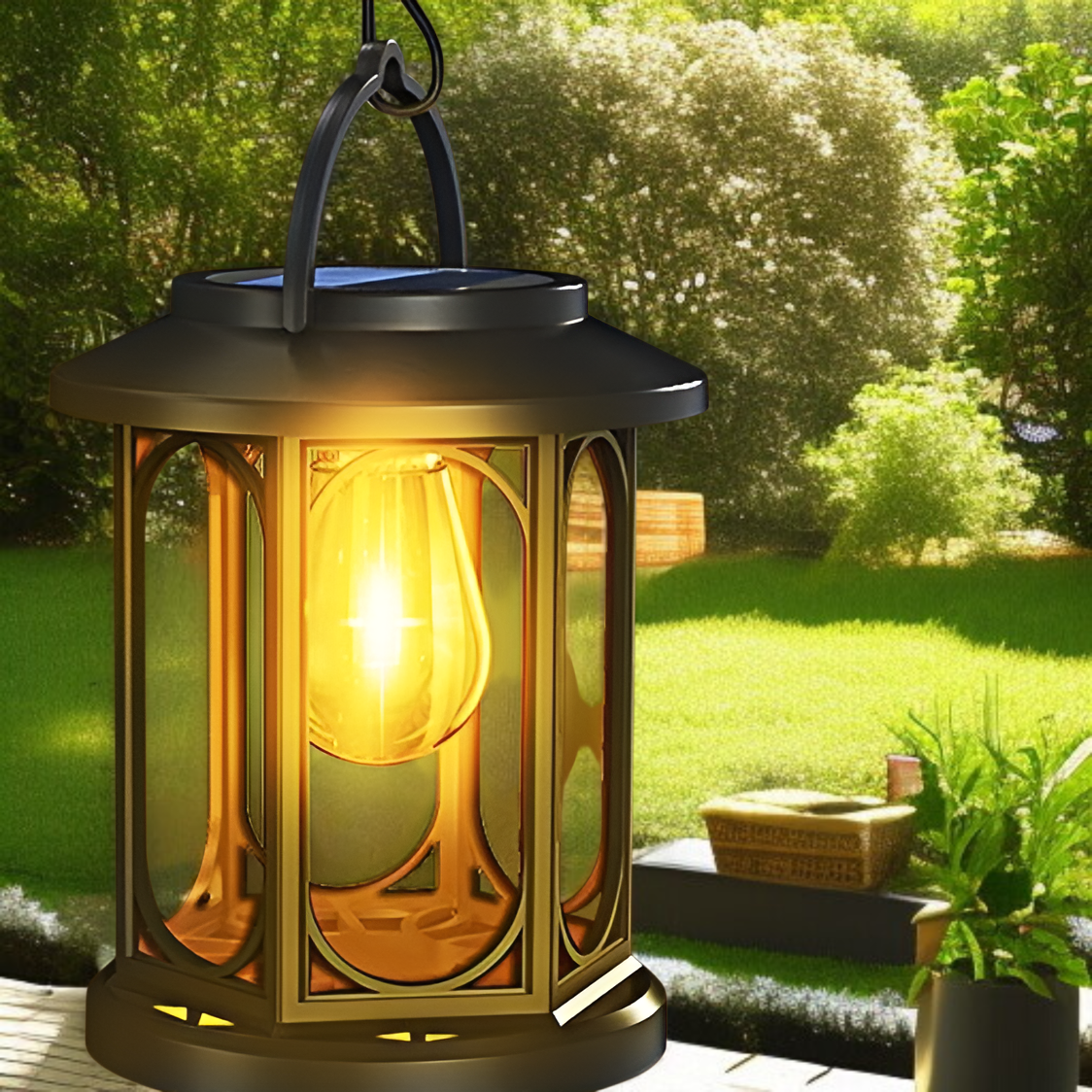ソーラーガーデンライト レトロデザインランタン 暖色電球 IP65 防水 暖色 吊り下げ式ソーラー装飾ライト タングステンフィラメントランプ ウォールランプ 芝生ランプ 雰囲気ランプ 自動点灯