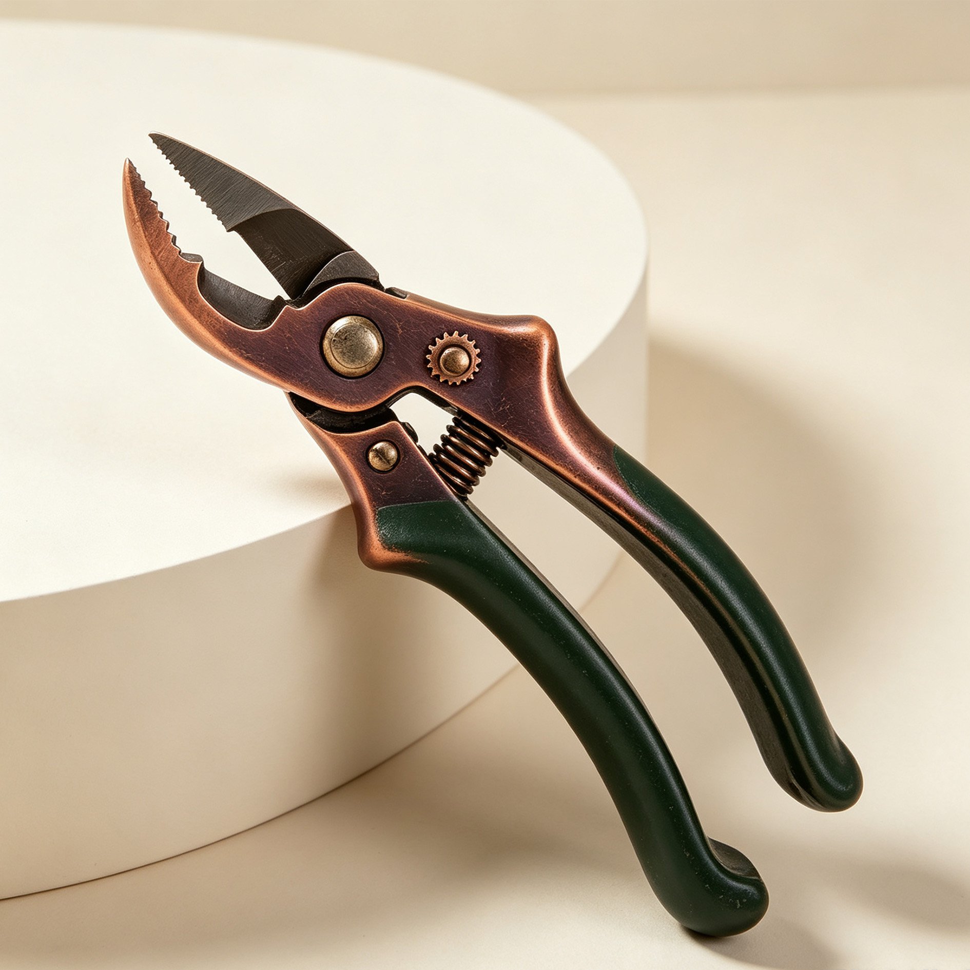 Coral green garden shears cutting plant stems