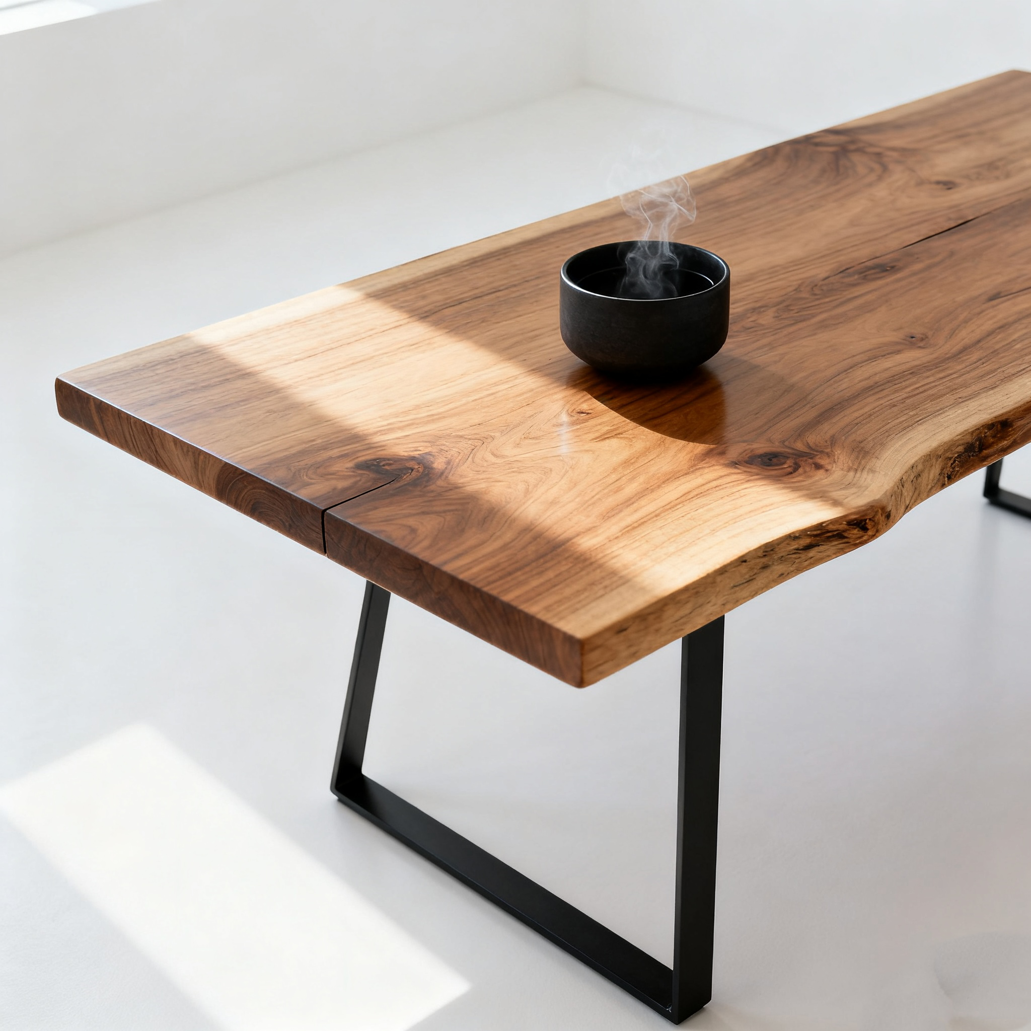 Mesa de madera maciza de color natural con forma irregular