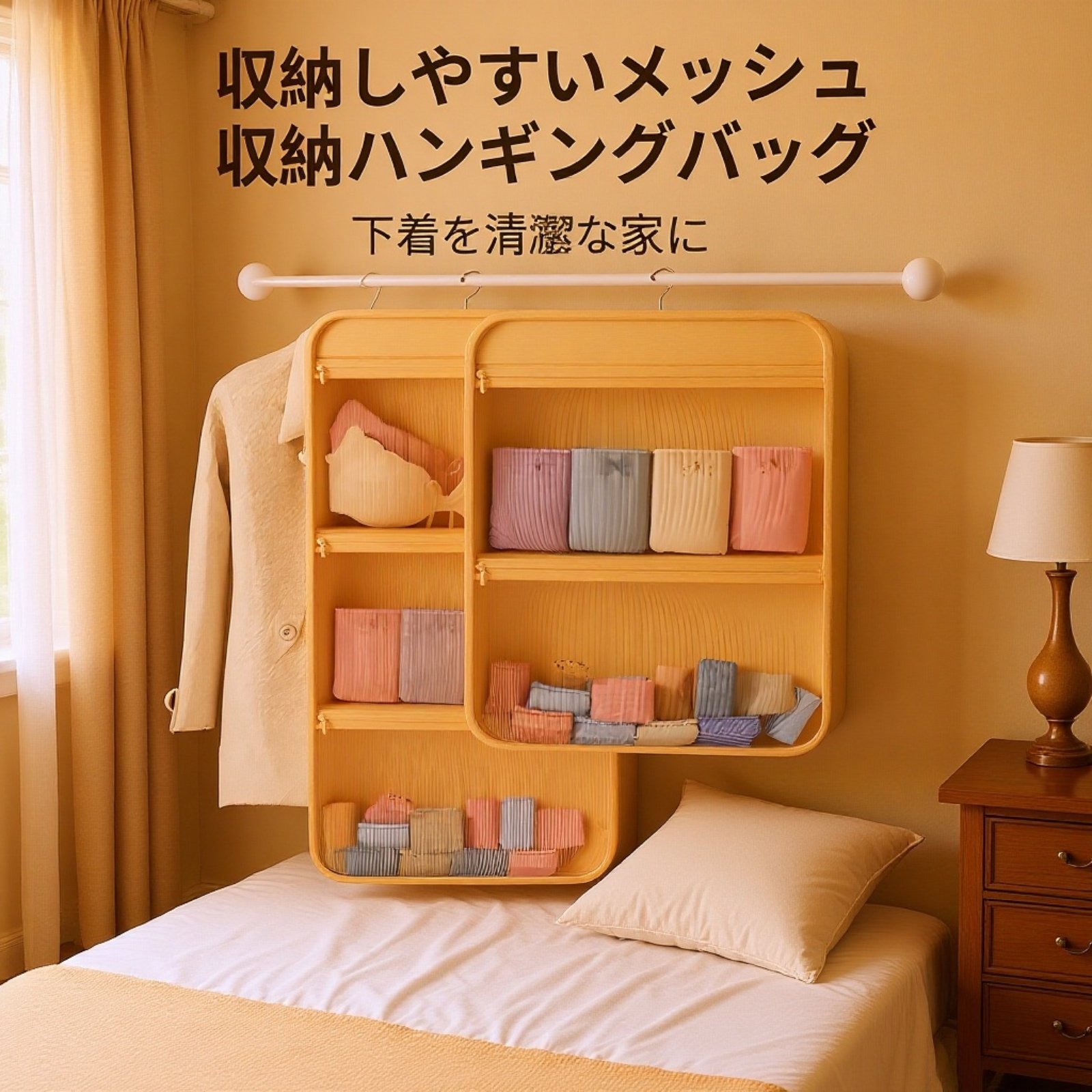 吊り下げ式メッシュ収納袋整理ポケット