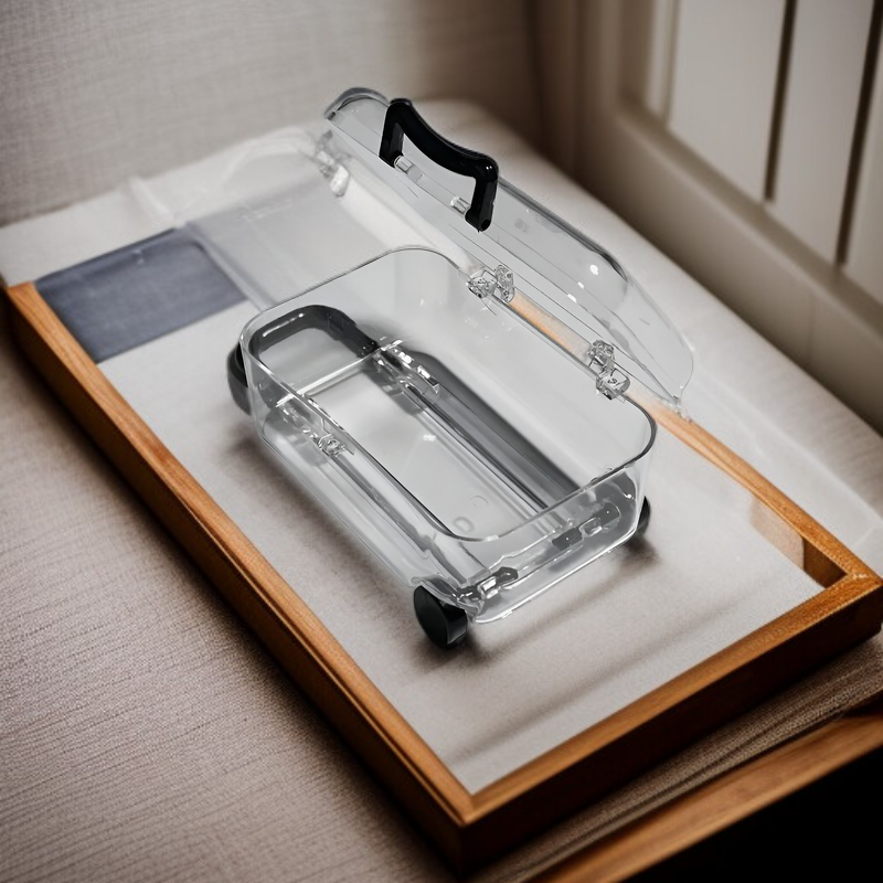 Boîte à bijoux petite valise à roulettes, boîte de rangement transparente mobile