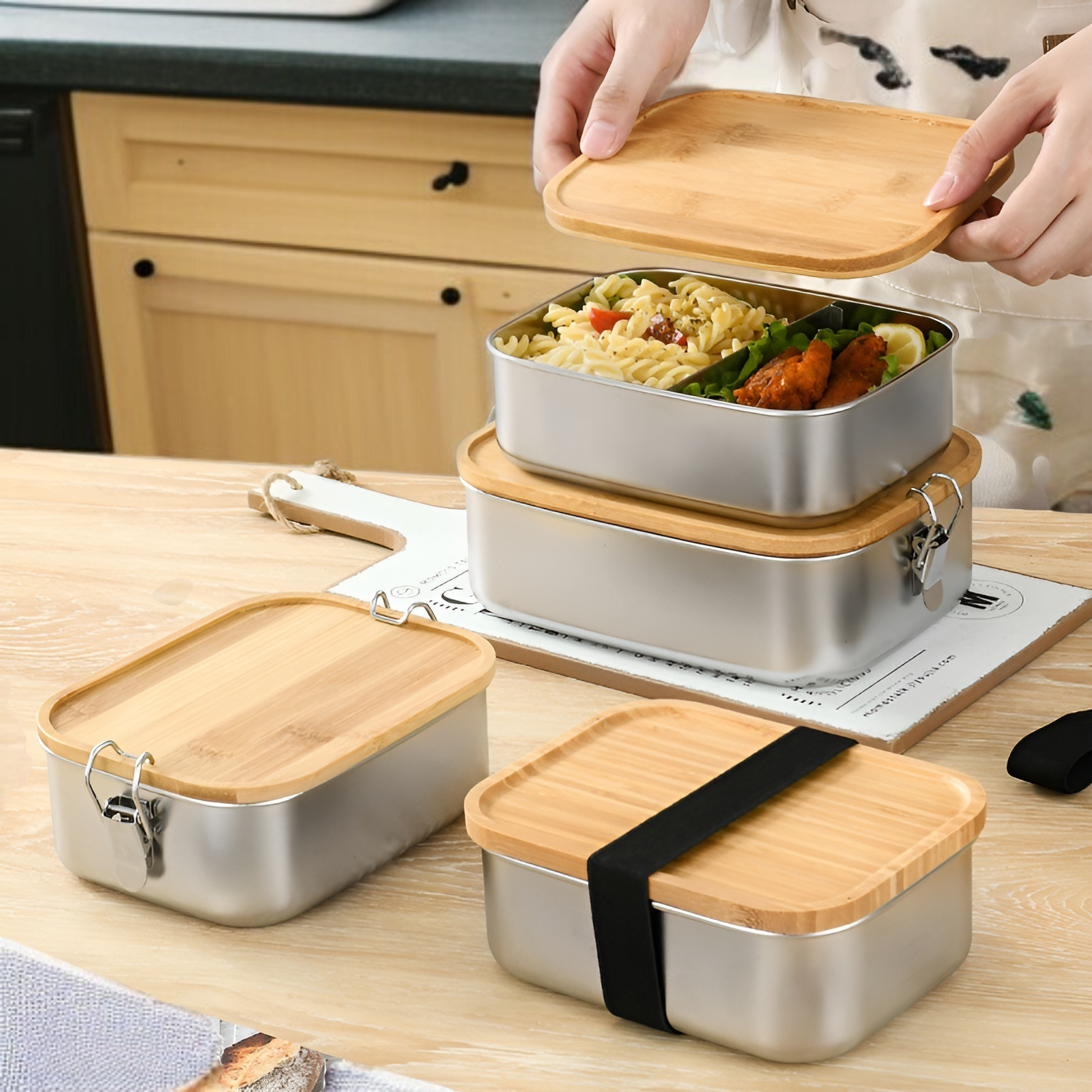 大容量2層ステンレス弁当箱の外観