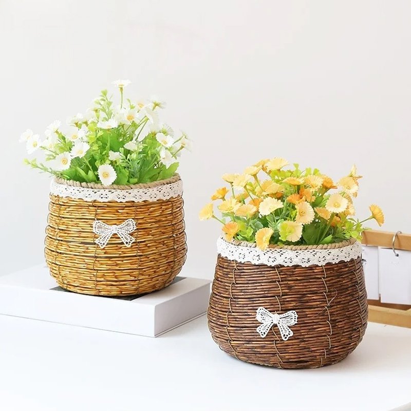 家庭用フラワーラタンバスケット 装飾収納かご