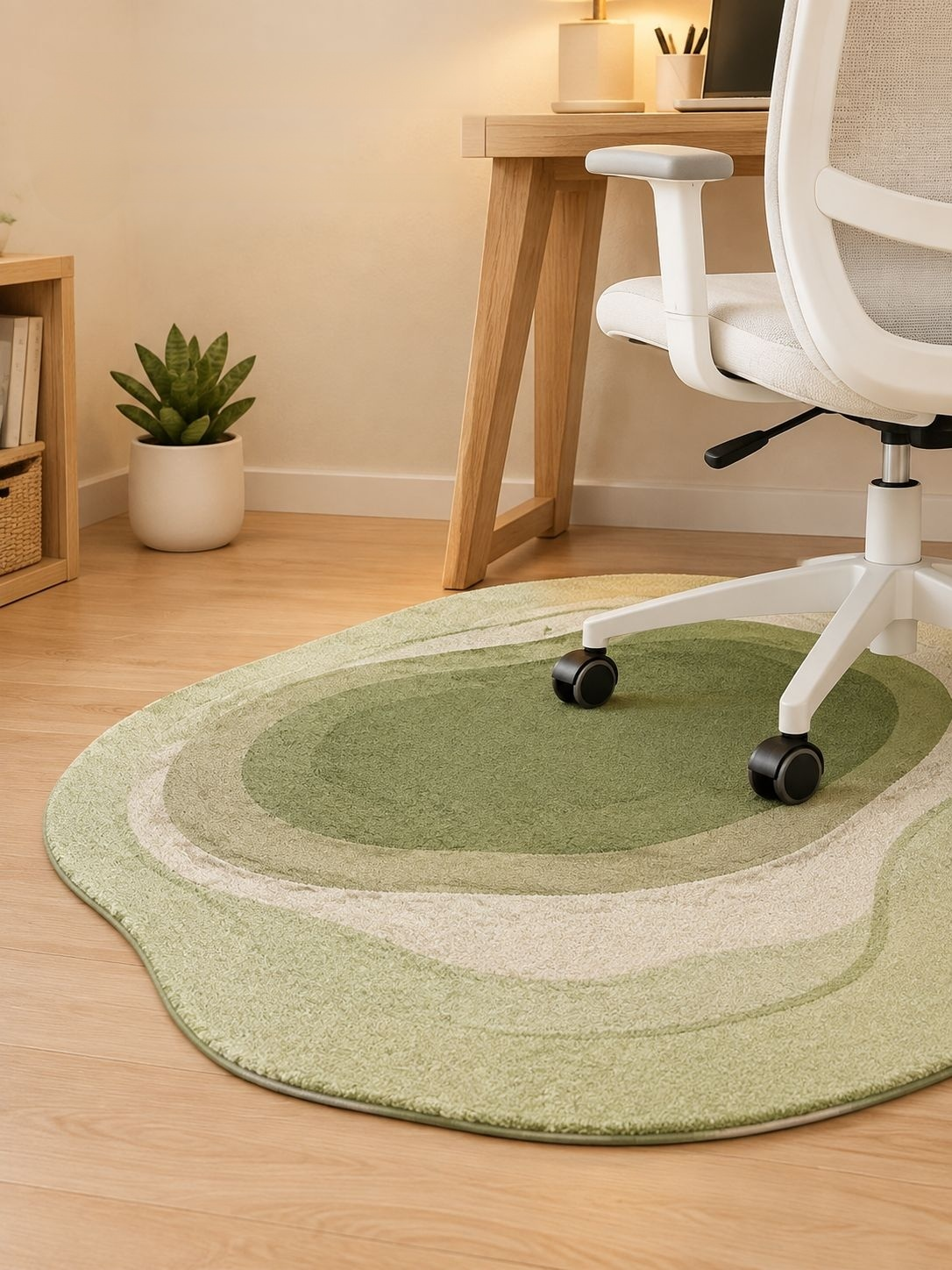 Vista completa de la alfombra de cachemira sencilla en un dormitorio elegante.