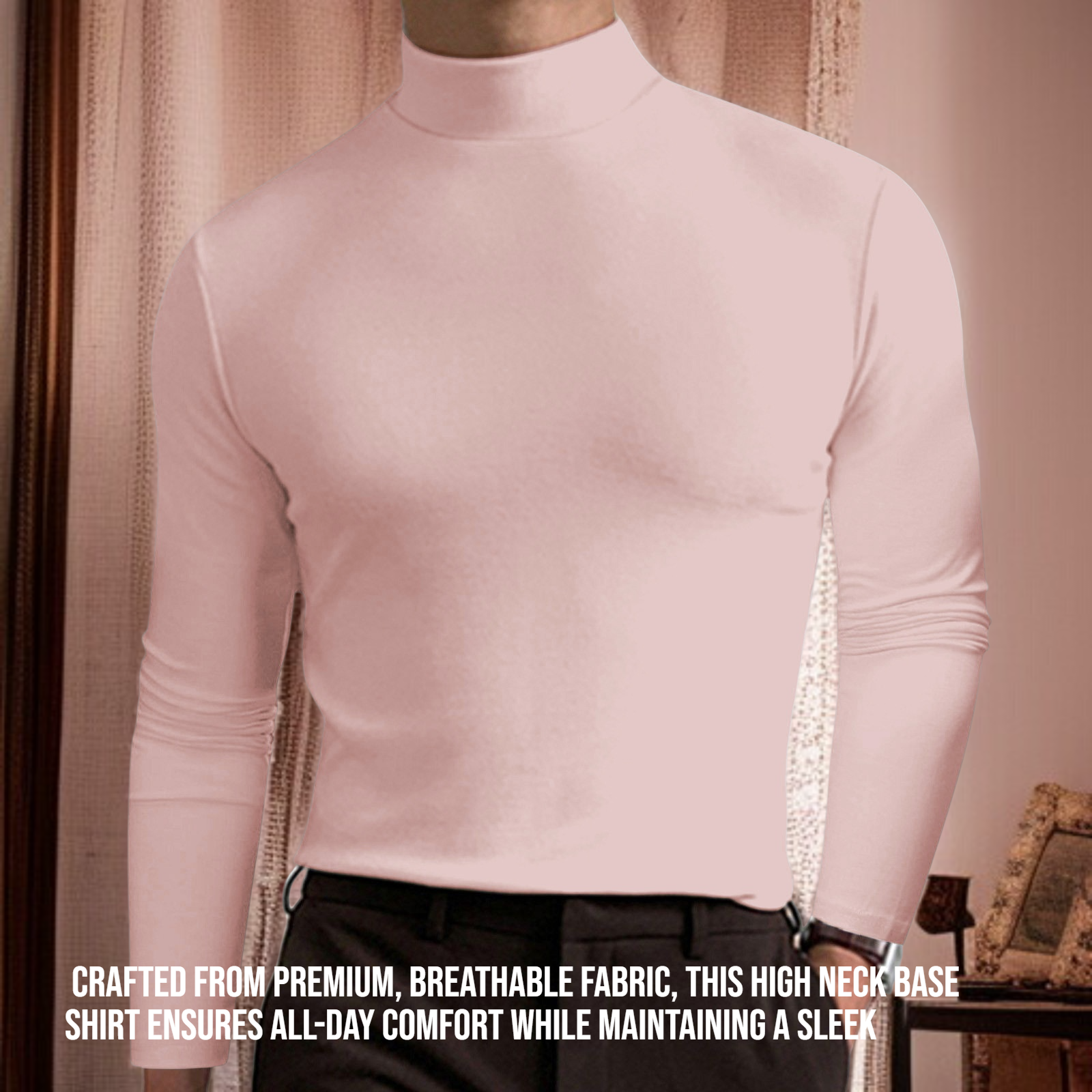 Men's solid color high neck long sleeved base shirt