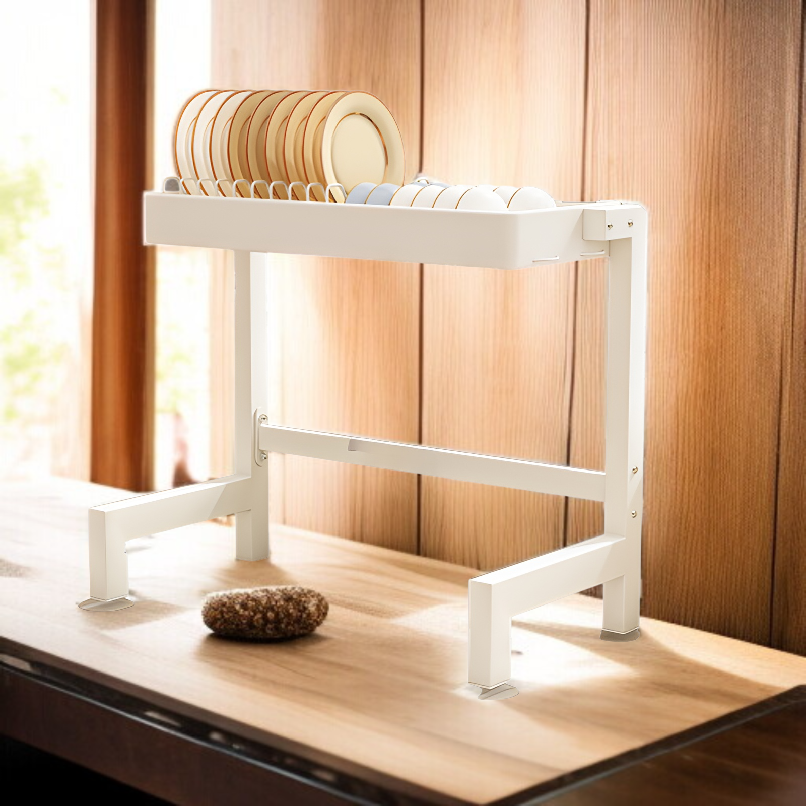 Odkapávač na nádobí na pracovní desku s držákem na hůlky