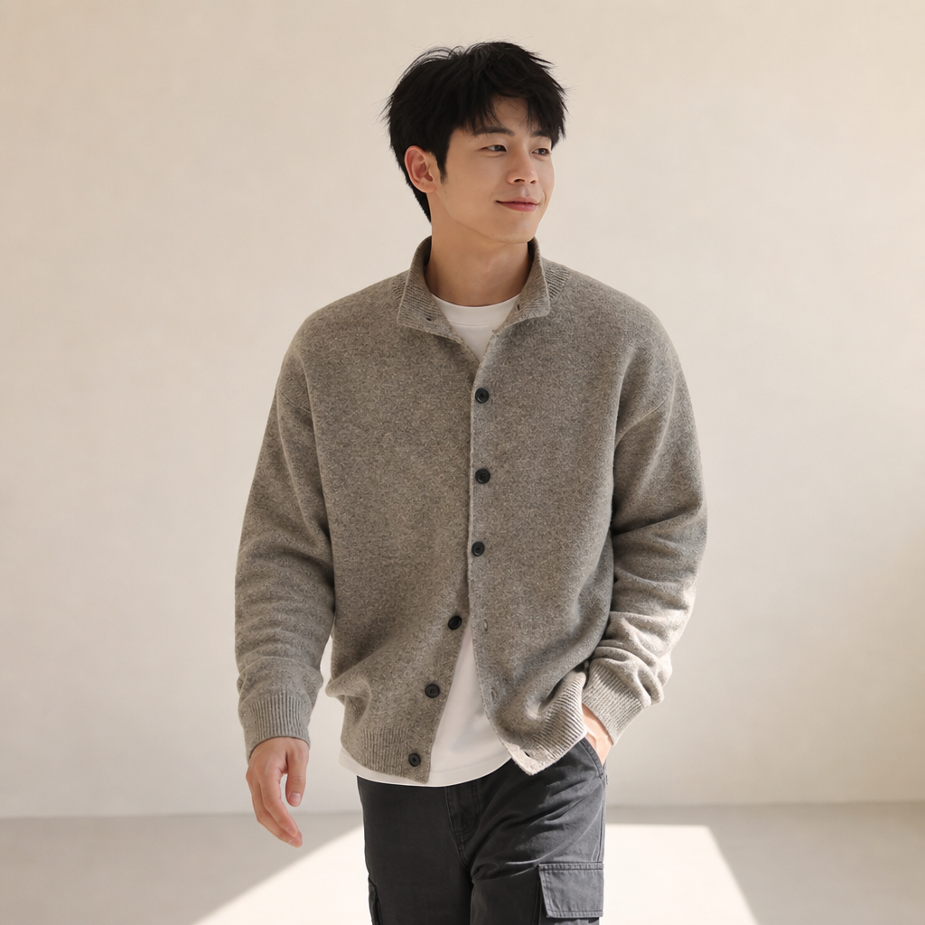남성용 가을겨울 스탠드칼라 니트 가디건