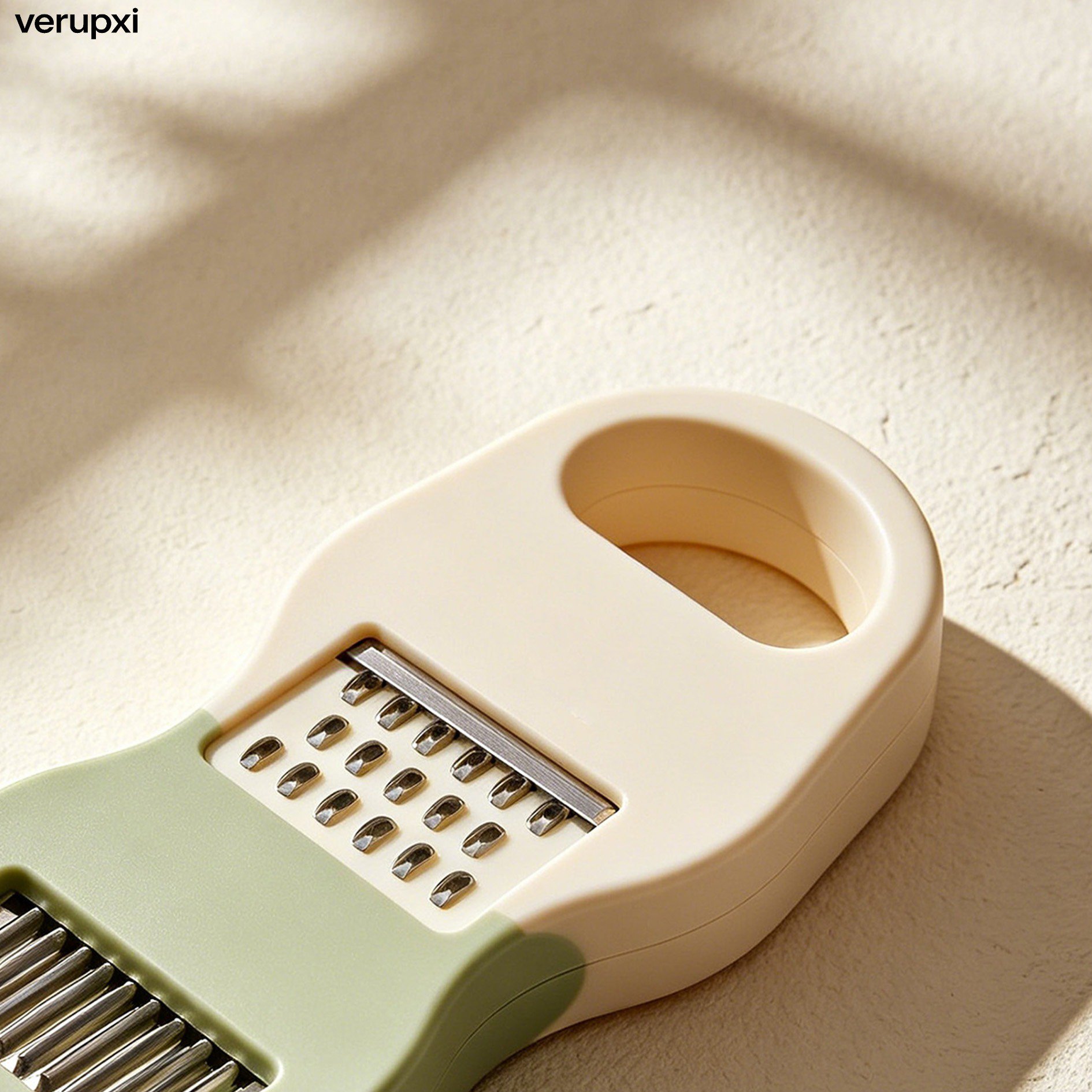 Close-up of vegetable slicer cutting cucumber