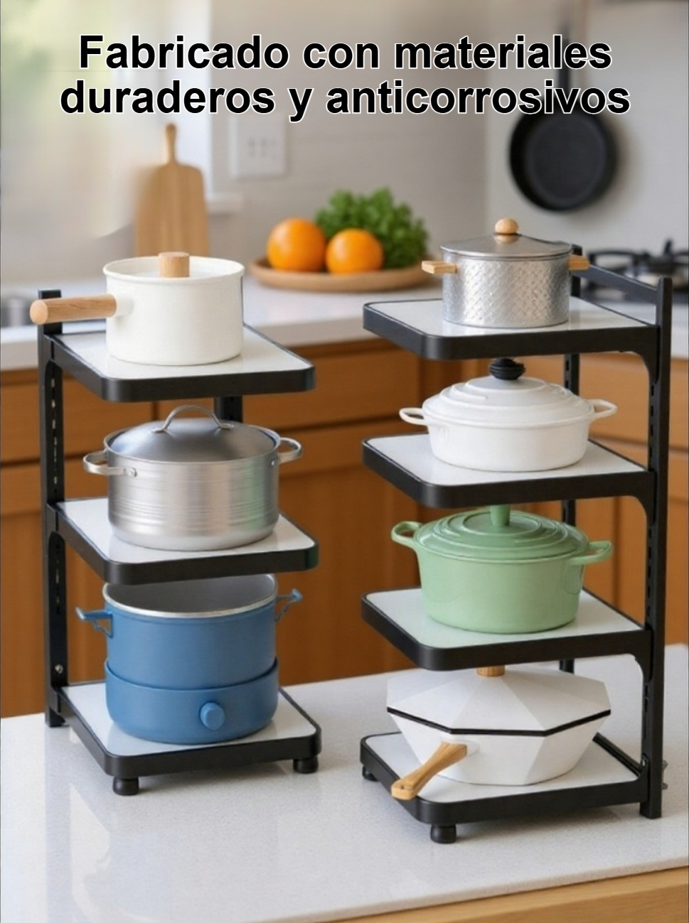 Estante para ollas instalado bajo fregadero