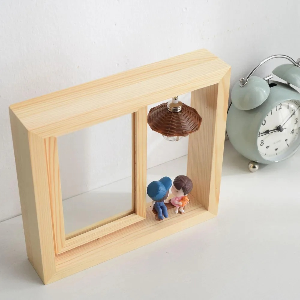 Portarretratos giratorio de madera maciza para pareja, estilo minimalista