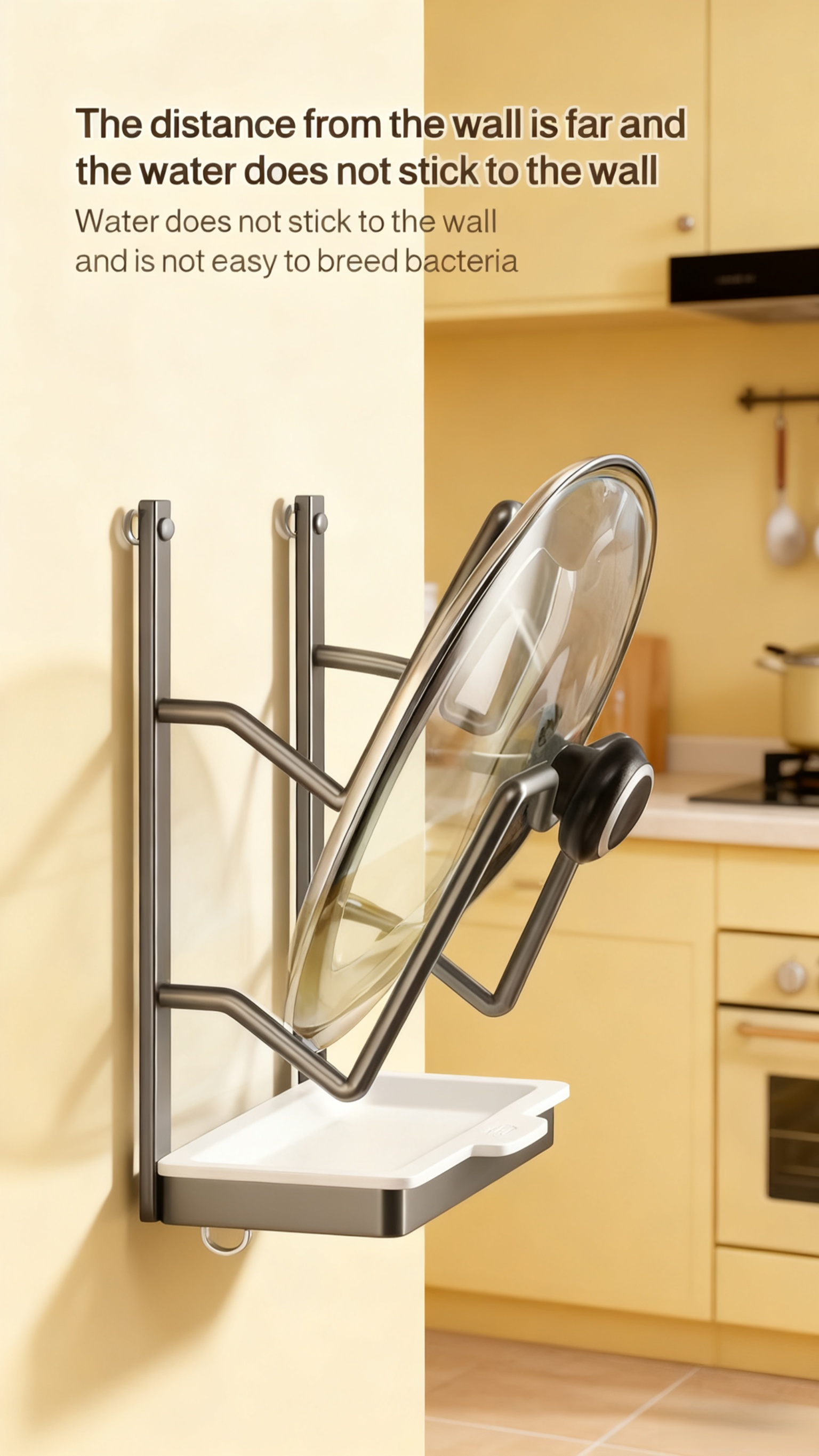 No-drill kitchen rack for pot lids and pans