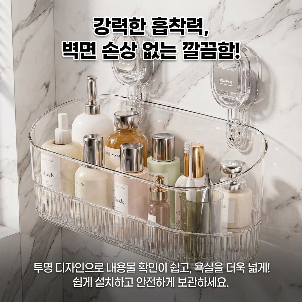 무타공 대형 흡착 욕실 화장품 수납함