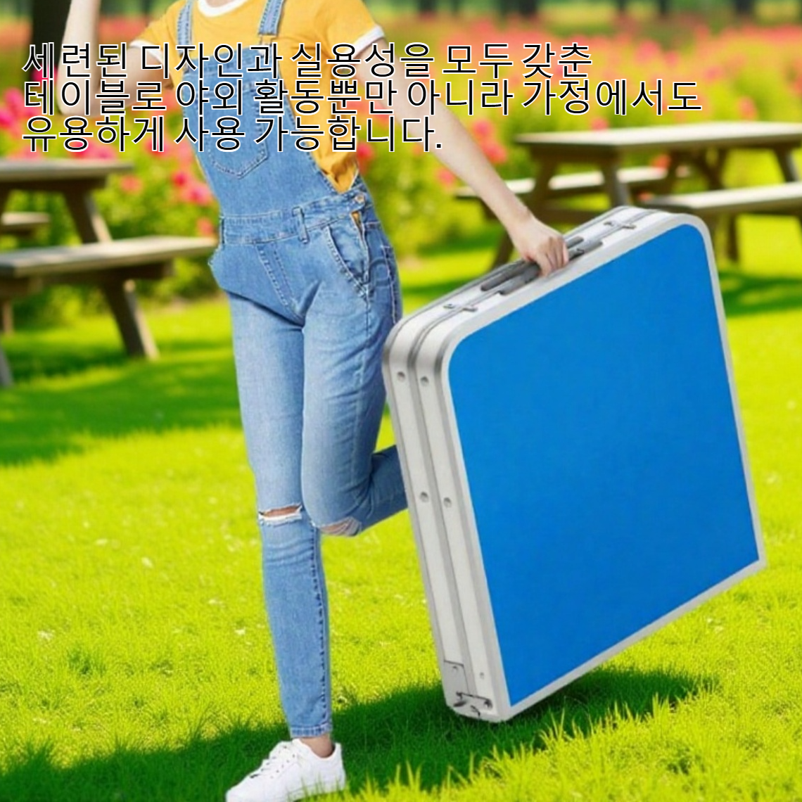 캠핑장에 설치된 접이식 테이블