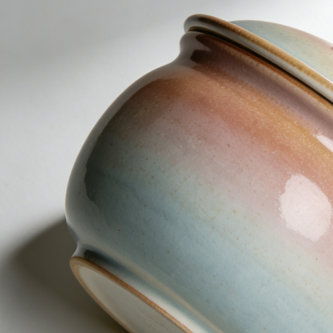 Stylish white ceramic spice jars with lids on countertop