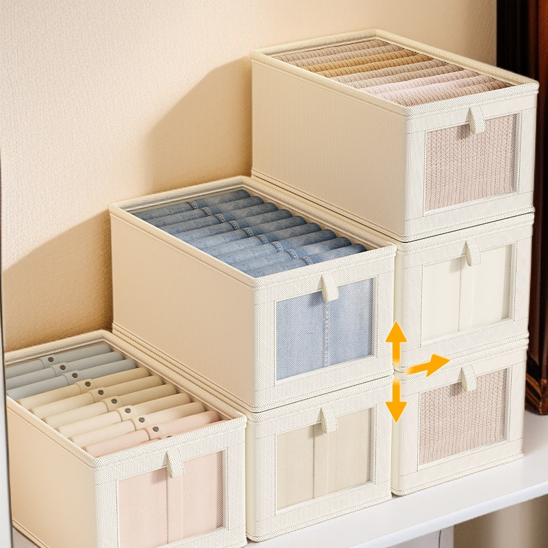 家用衣物收納盒 可視折疊開窗褲子整理箱 布藝收納箱 牛津布帶蓋收納盒