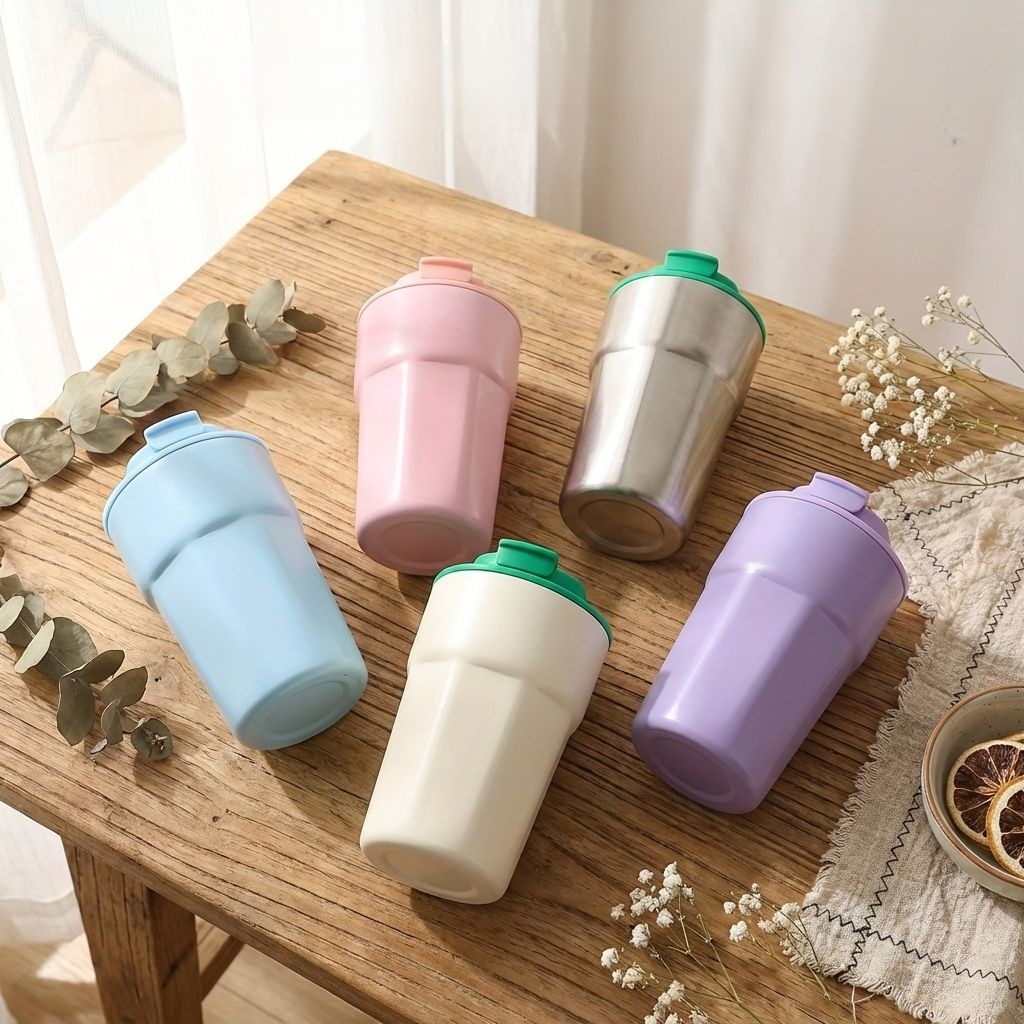 かわいい無地のステンレス製魔法瓶カップ