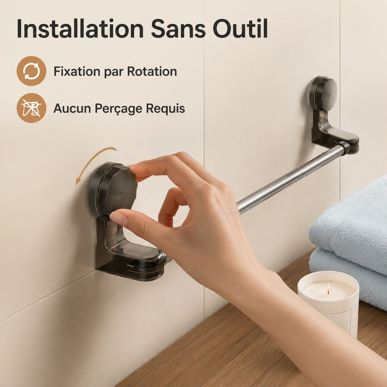 Porte-serviettes à ventouse sans perçage pour salle de bain