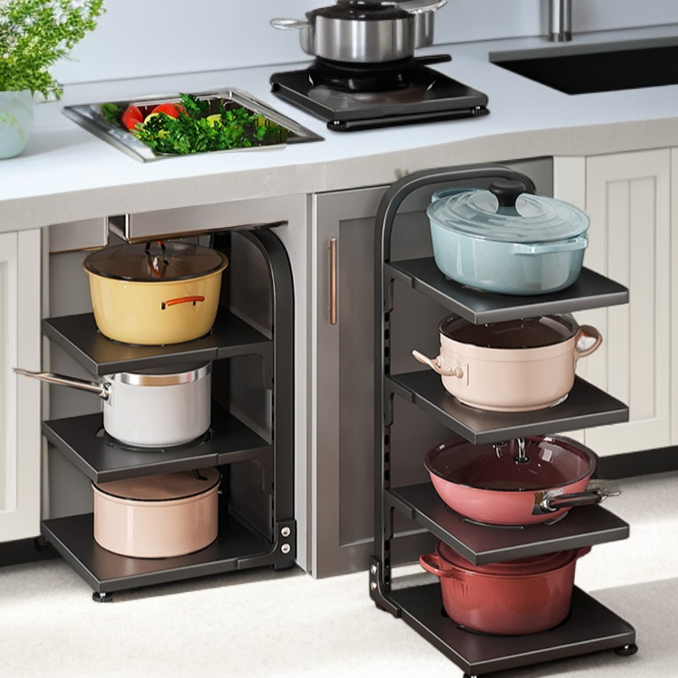 ชั้นวางของอเนกประสงค์สำหรับหม้อ หลายชั้น สำหรับครัว ใต้ซิงค์น้ำ