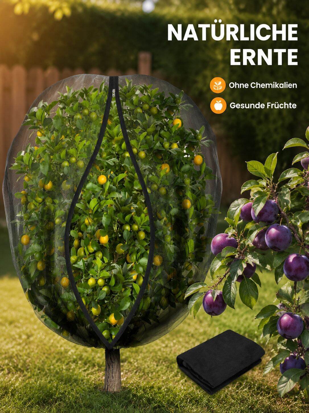 Garten-Obstbaum-Insekten- und Vogelschutzhaube, schwarzes Netz mit Reißverschluss, atmungsaktiv