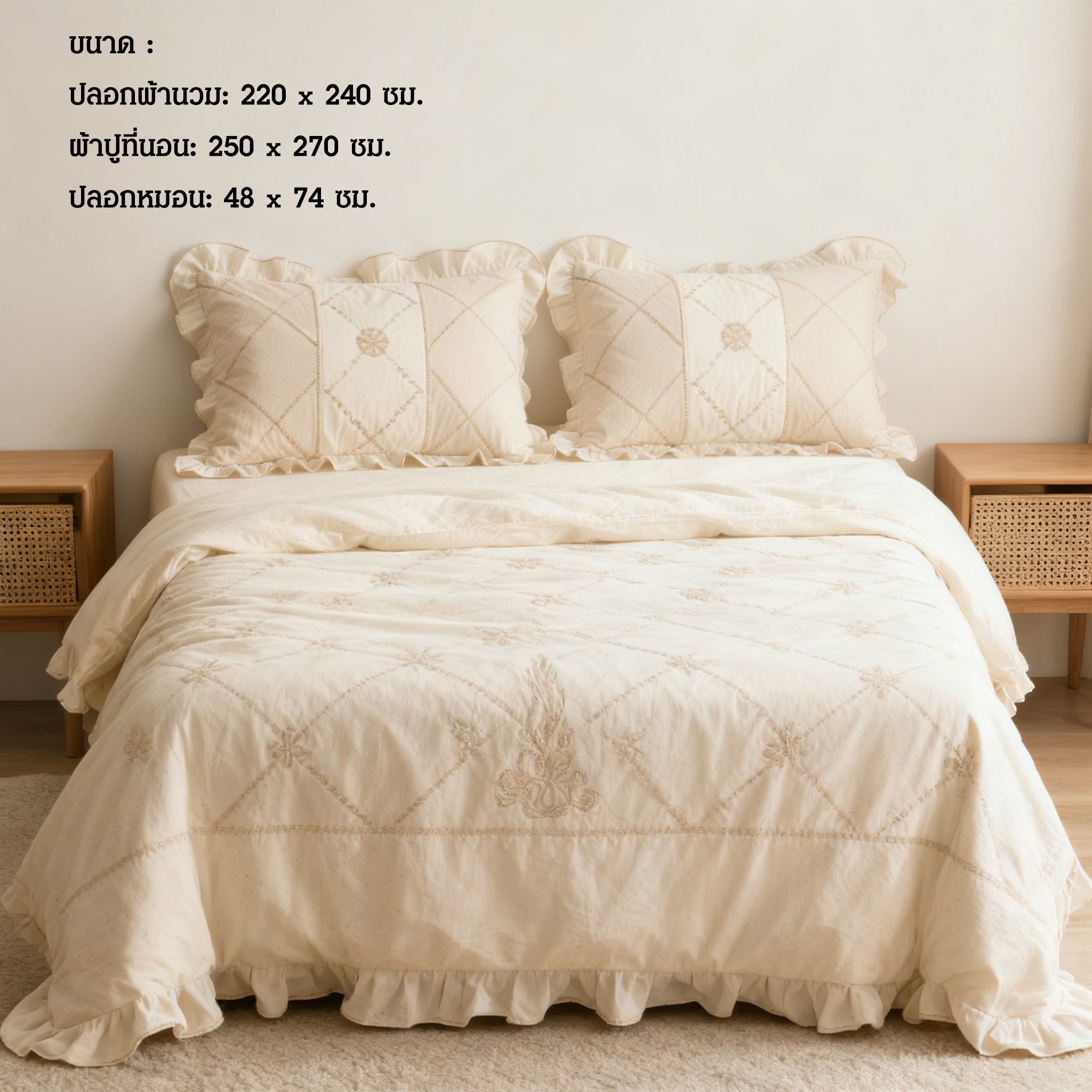 ห้องนอนตกแต่งด้วยชุดผ้าปูที่นอนผ้าฝ้าย