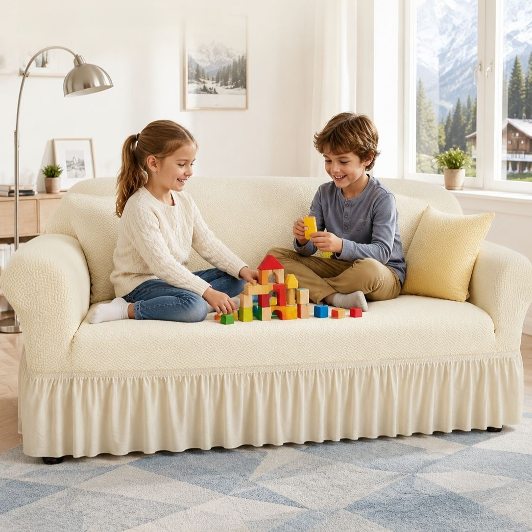 Jacquard Sofaüberwurf mit Rüschen