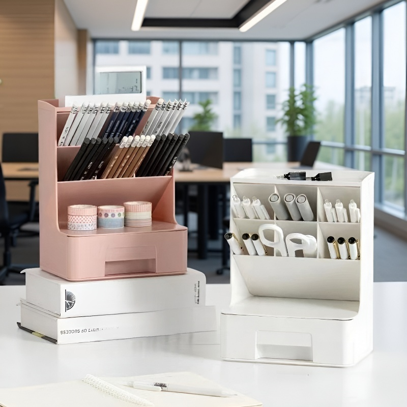 Organizador de maquillaje y oficina con diseño moderno inclinado