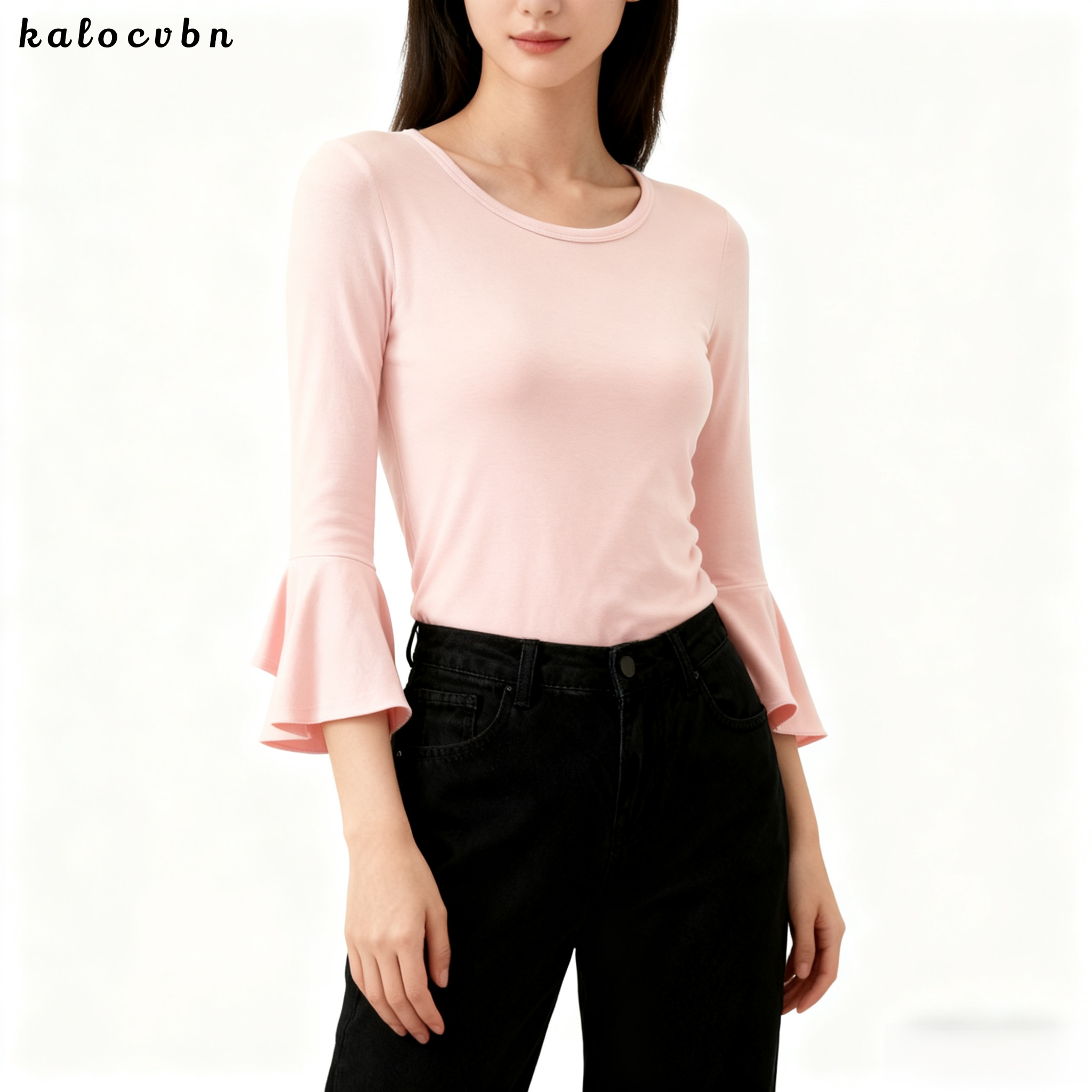 라운드넥 벨 슬리브 핏 탑