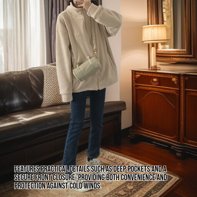 Side profile of women's cozy lamb wool jacket