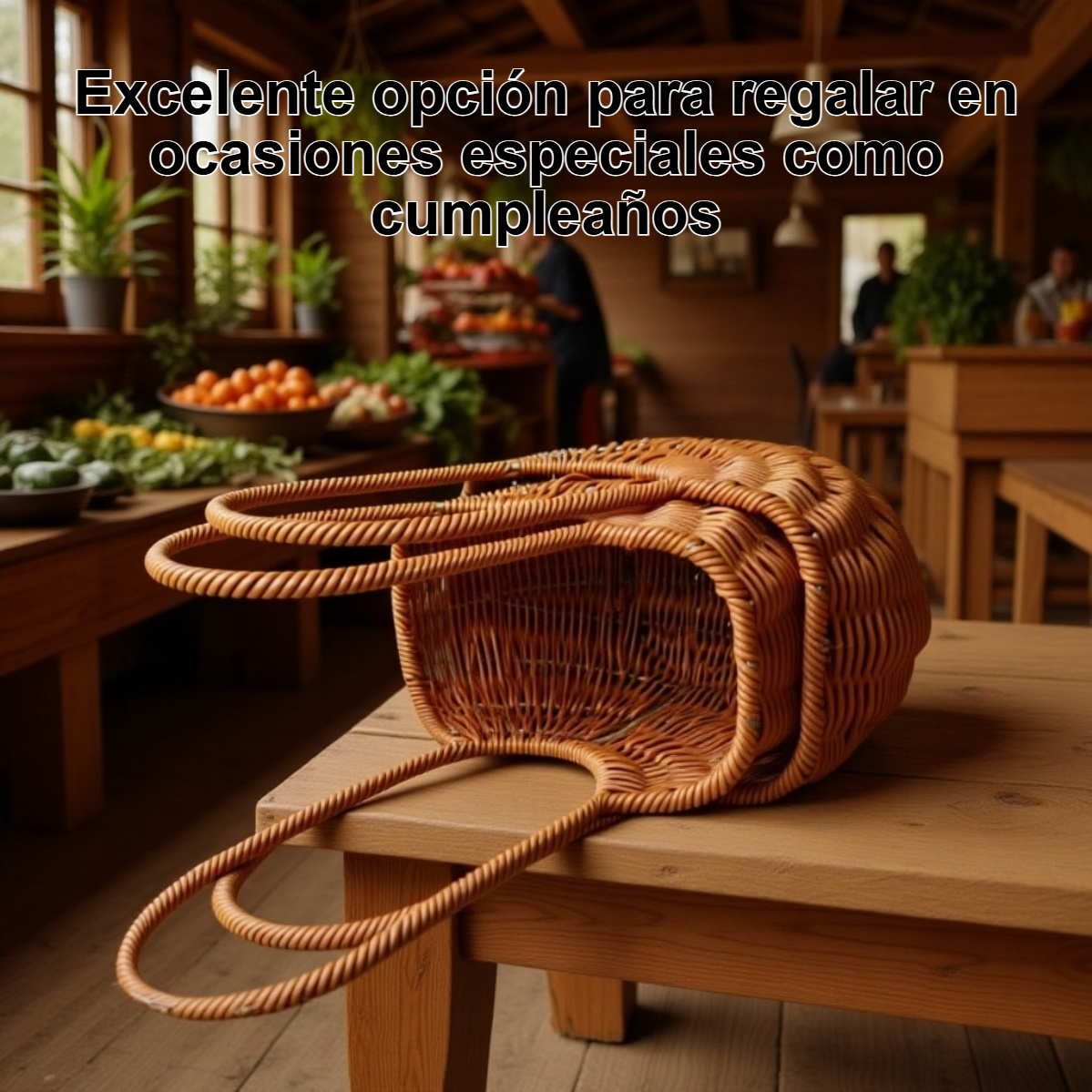 Detalle de la cesta de frutas de ratán artificial