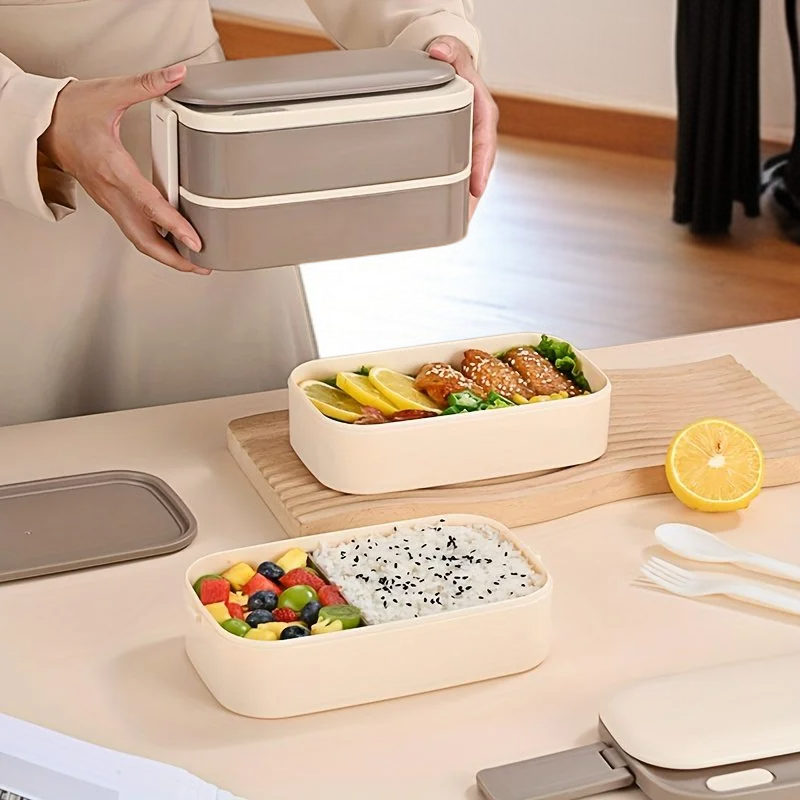 ピクニック・家庭用2重弁当箱セット、電子レンジ対応ランチボックス