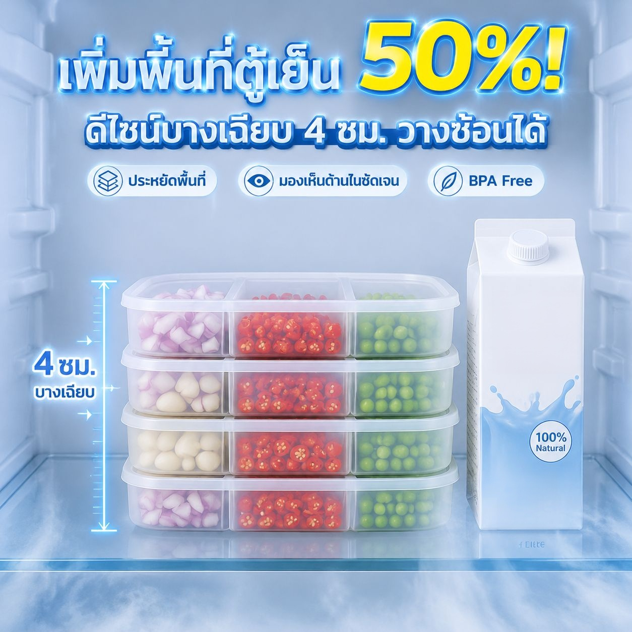 กล่องแบ่งประเภทเก็บวัตถุดิบและอาหารสดในตู้เย็น