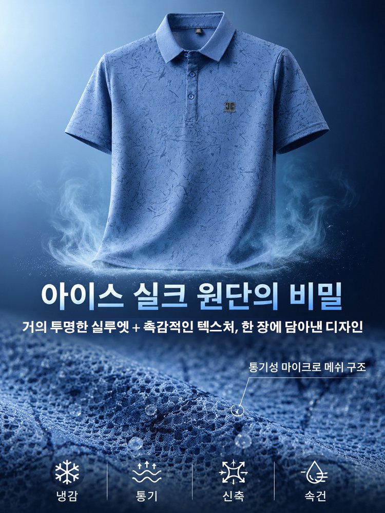 남성용 고탄성 아이스 실크 쿨링 반팔 셔츠
