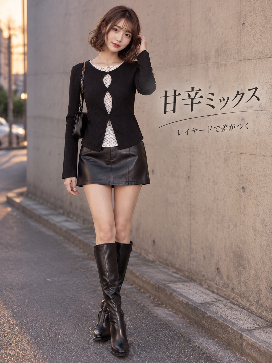 【秋の新作半額】Monolly ドットコンビ長袖トップス｜上質感・極上の肌触り・オンオフ着回し