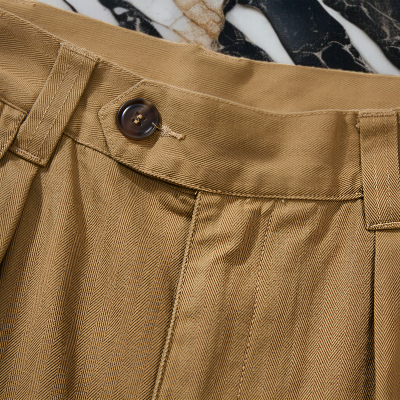 ベーシックなヘリンボーンHBTカーゴパンツ、4ポケットプリーツカジュアルパンツ、オールシーズンパンツ