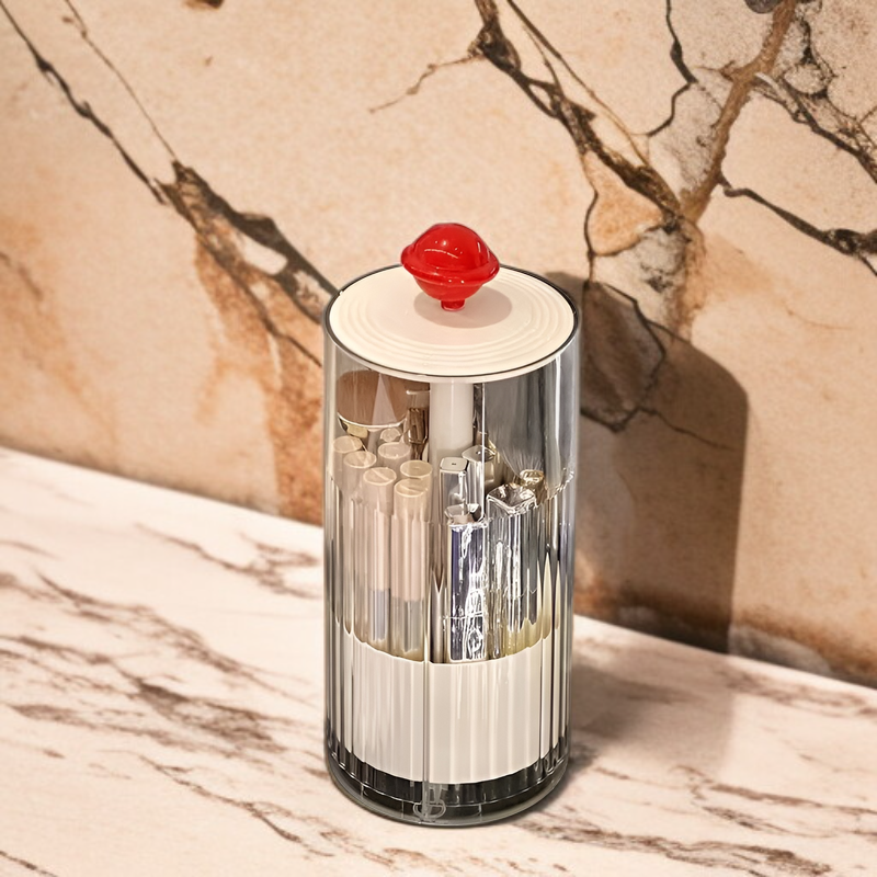 Dustproof cosmetic organizer box with lid on desktop