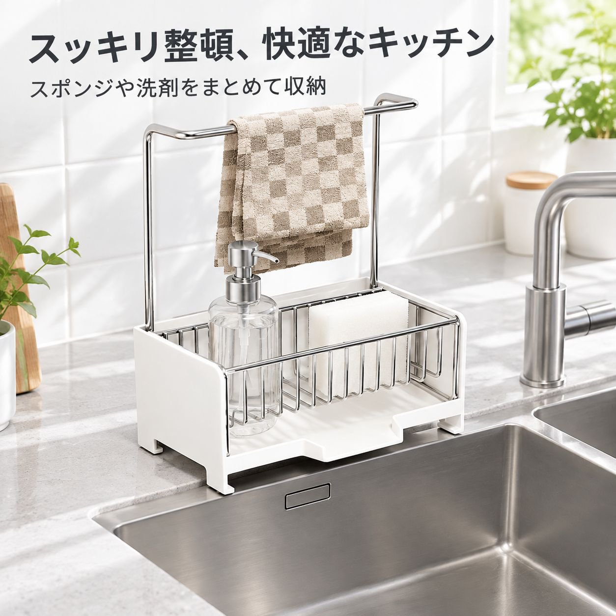 キッチンステンレスふきん水切り・スポンジ収納ラック 多機能整理ラック
