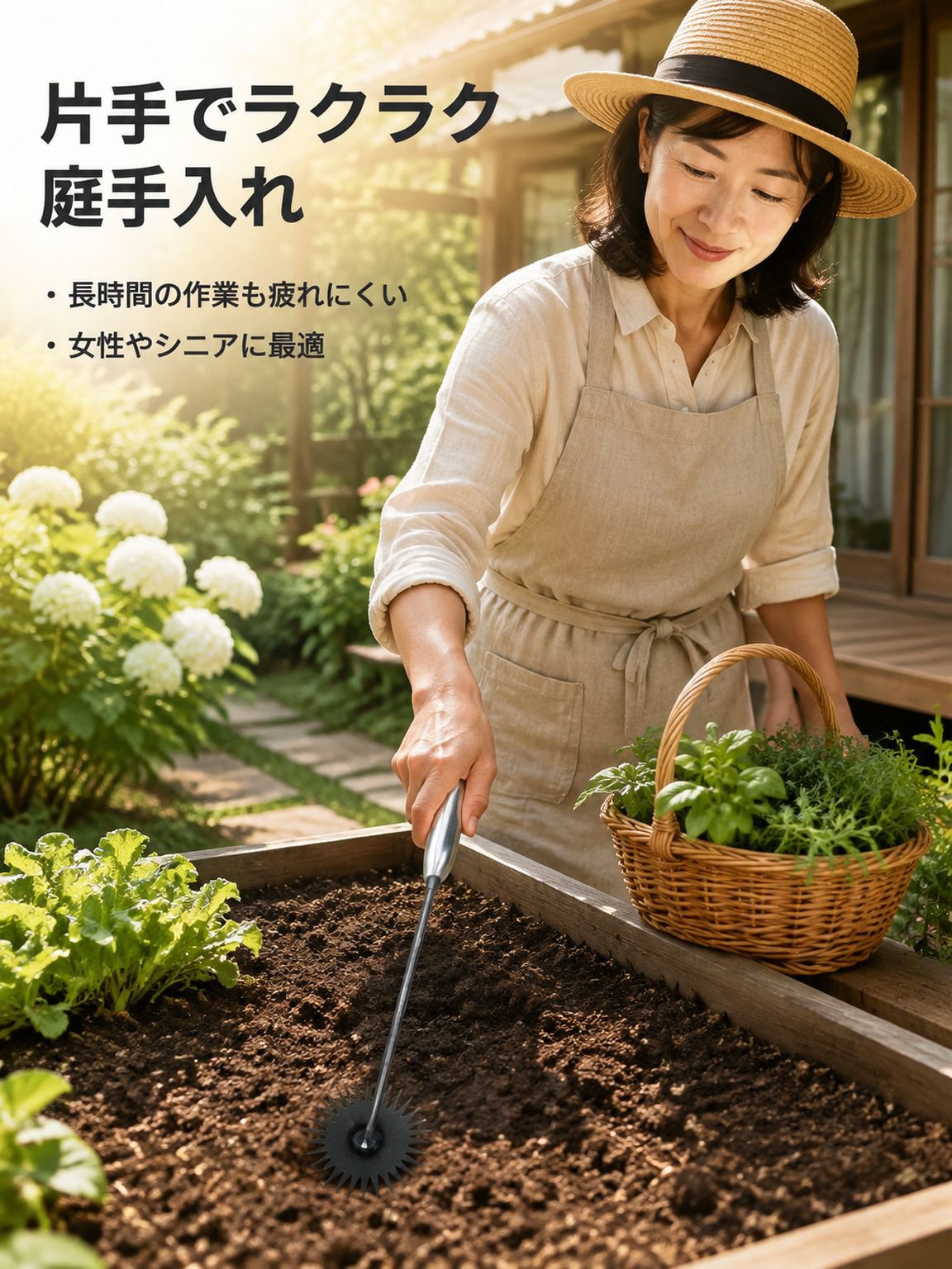 家庭菜園用マンガン鋼除草・土ほぐし用ミニホー＆レーキ