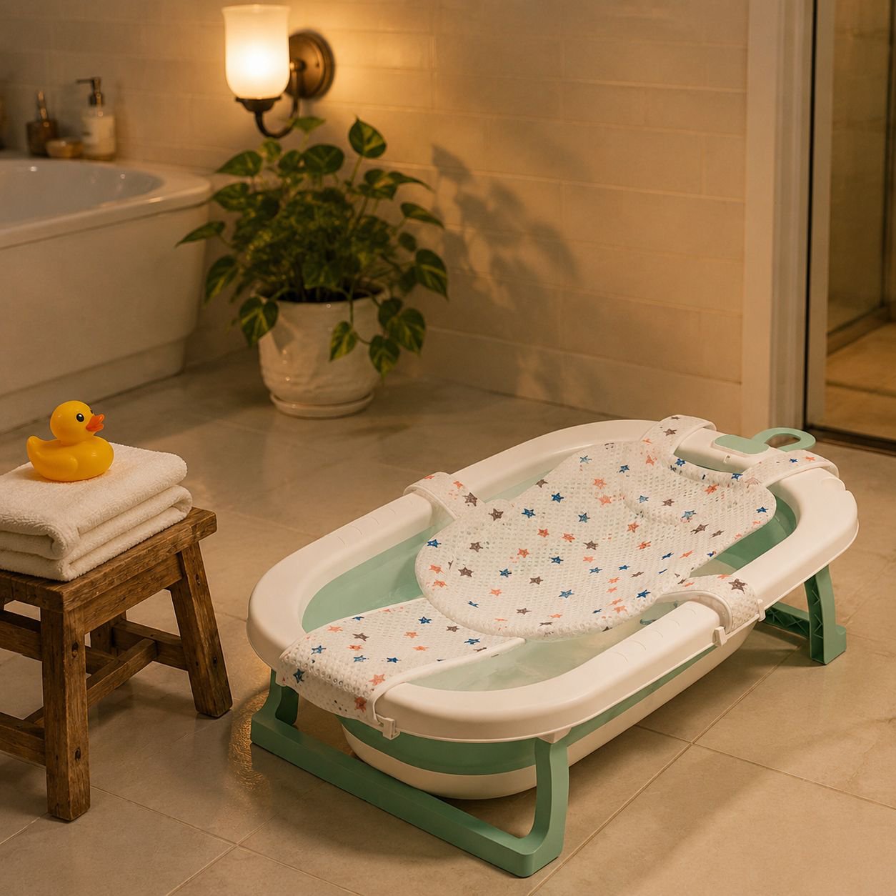 Space-saving baby bath tub for small bathrooms